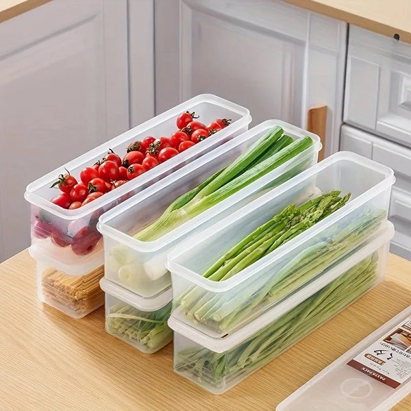 Long Rectangular Food Storage Containers — Set of 4, Clear Plastic