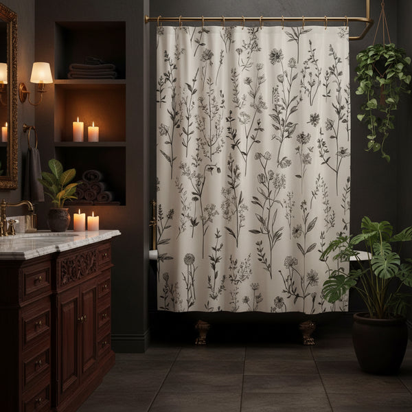 Vintage Botanical Floral Shower Curtain — Eco-Friendly Polyester | 8 Sizes | Machine Washable