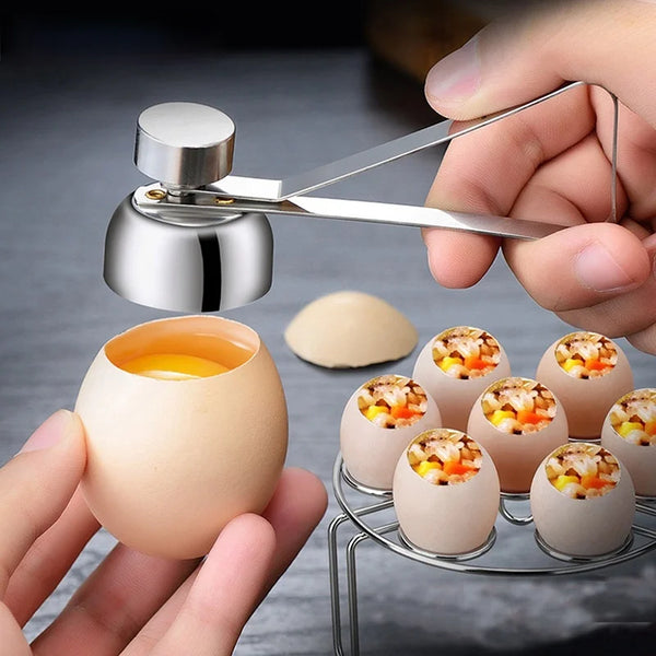 Stainless Steel Egg Topper & Shell Cutter — Boiled & Raw Eggs