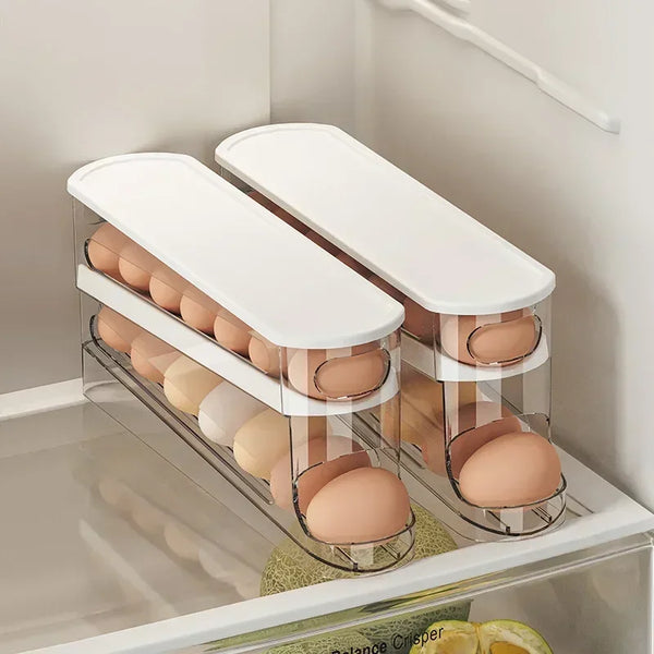 Bilayer Auto-Rolling Egg Holder for Fridge — Ladder Style Dispenser