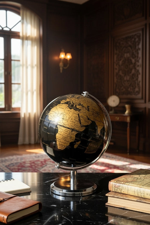 Metal desk globe — black & gold or silver