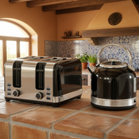1.7L 3000W Fast Boil Electric Kettle and 4 Slice Toaster Set, Black
