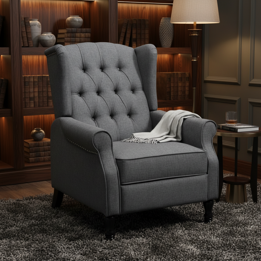 Recliner Armchair for Living Room Fabric Reclining Chair w/ Footrest Light Grey