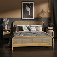 Nightstand, Rattan Bedside Table, Sofa Side Table w/ Cabinet, Shelf