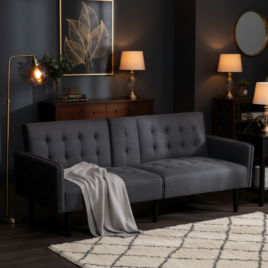 Upholstered Sofa bed 3 Seater Home Theater Futon Recliner with Cupholders Grey
