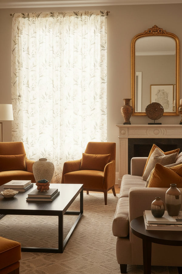 Trailing leaf voile net curtain