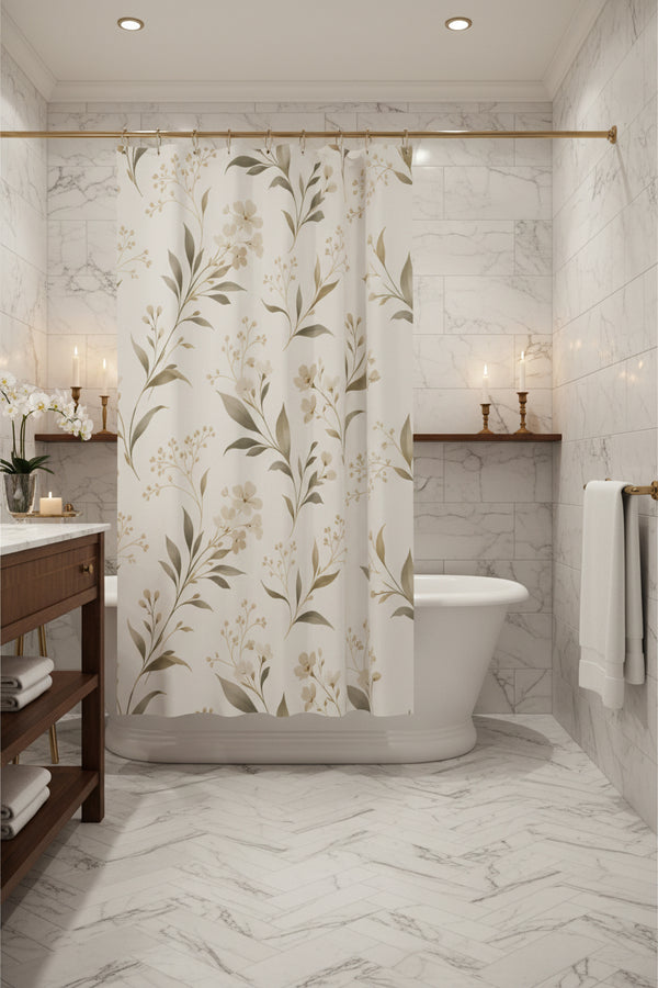 Trailing blossom waterproof shower curtain