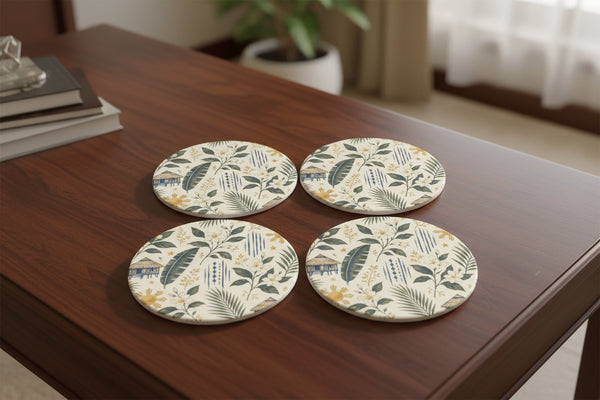 Tropical heritage ceramic coasters, set of 4 | 11 cm in diameter