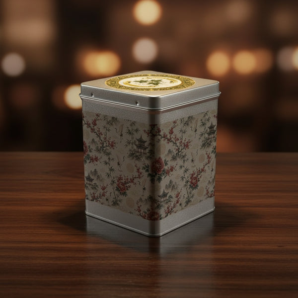Chinoiserie garden tea caddy tin