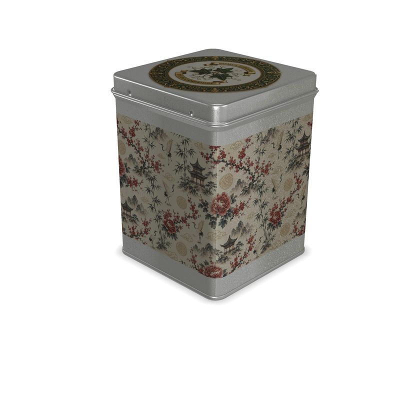 Chinoiserie garden tea caddy tin