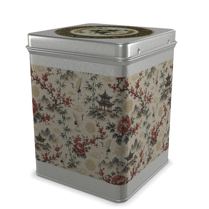 Chinoiserie garden tea caddy tin