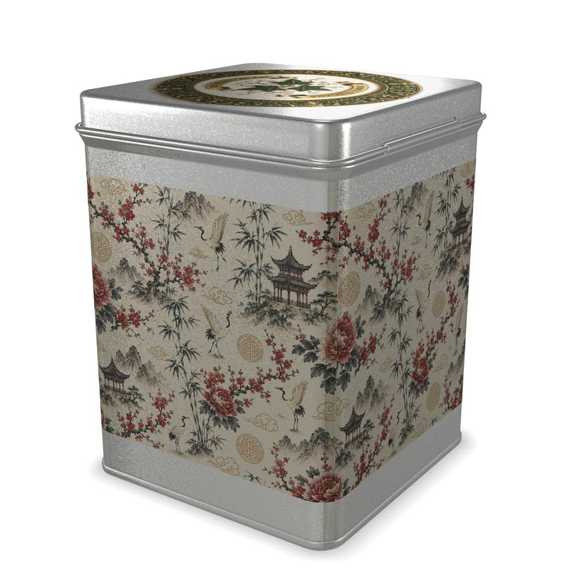 Chinoiserie garden tea caddy tin