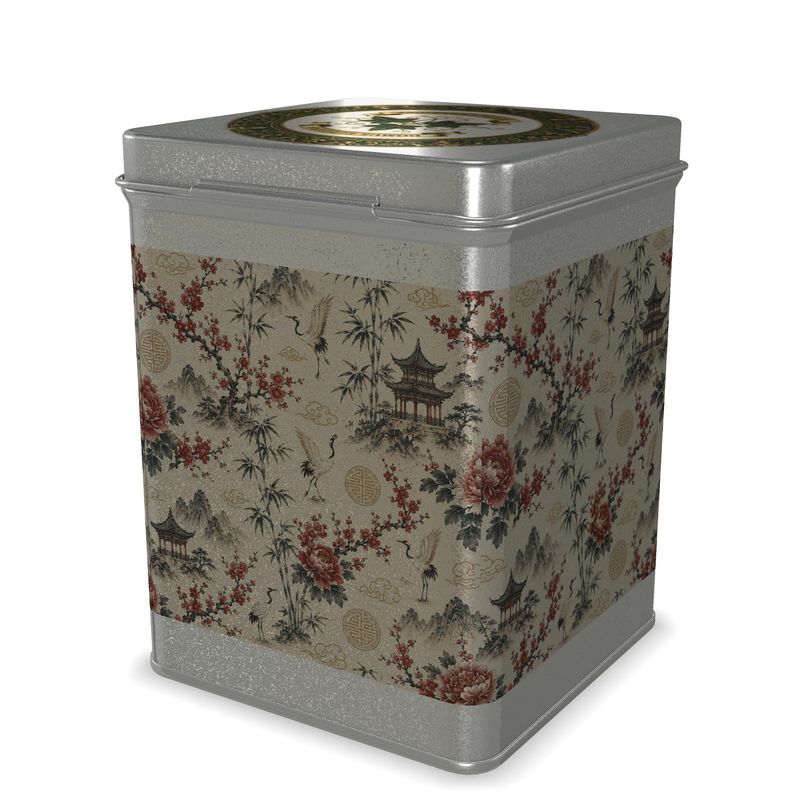Chinoiserie garden tea caddy tin