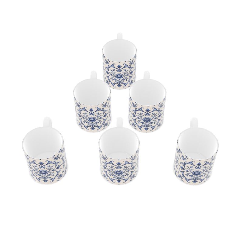 Blue baroque scrollwork bone china mug, set of 6