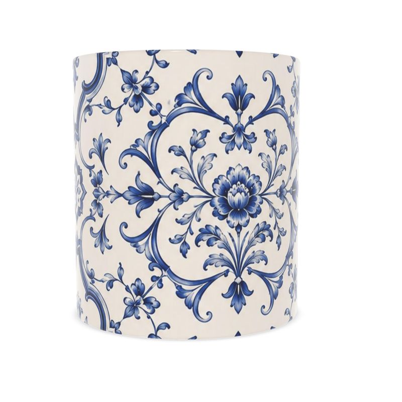 Blue baroque scrollwork bone china mug, set of 6
