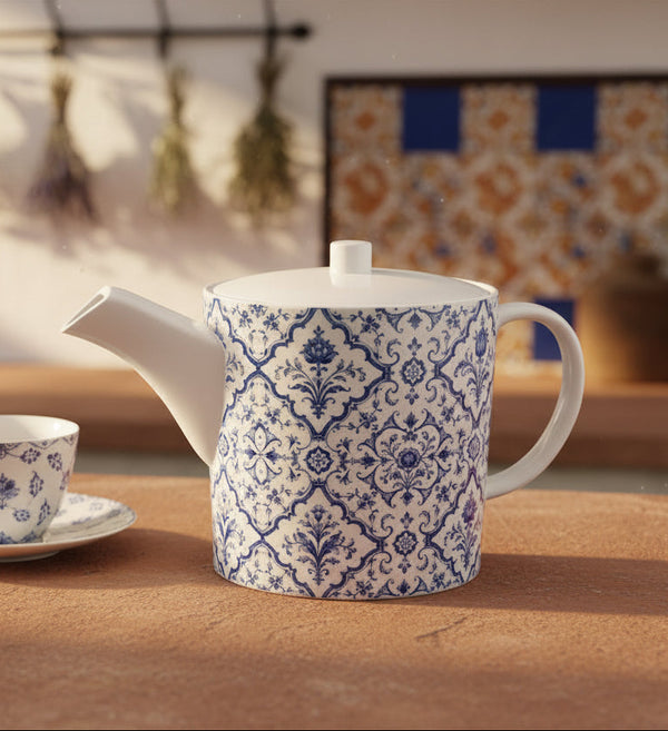Blue Moorish lattice bone china teapot