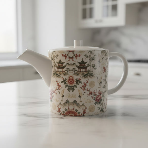 Chinoiserie garden bone china teapot