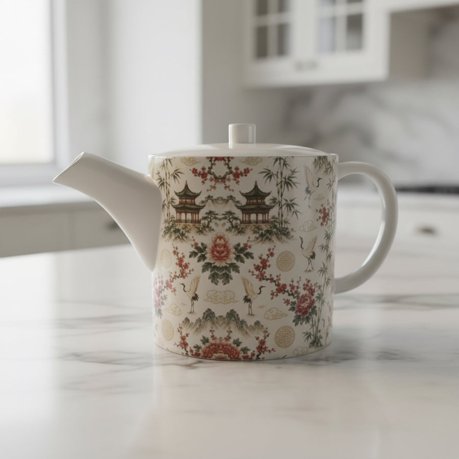 Chinoiserie garden bone china teapot