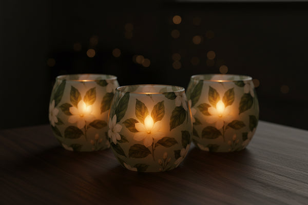 Gardenia botanical glass tealight votives, set of three