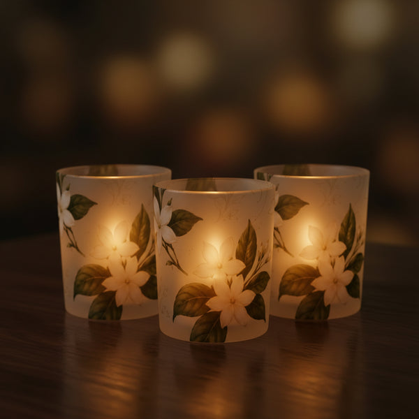Sampaguita botanical glass tealight votives, set of three