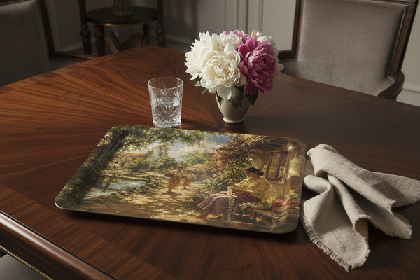 Amorsolo courtyard scene serving tray