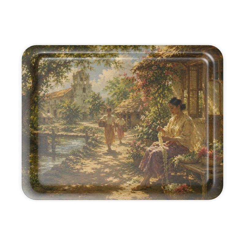 Amorsolo courtyard scene serving tray