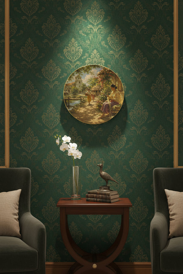 Amorsolo courtyard scene display plate, wall hanger | Diameter 315 mm (12.5")