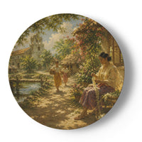 Amorsolo courtyard scene display plate, wall hanger