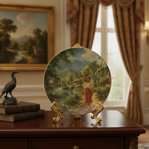 Amorsolo riverside scene display plate, upright stand | Diameter 315 mm (12.5")