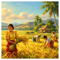 Rice harvest scene silk fabric wrap