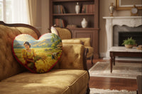 Rice harvest scene heart cushion