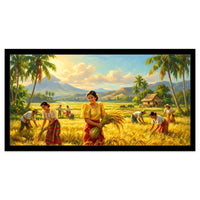 Rice harvest scene bar runner mat