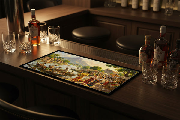 Riverside market scene bar runner mat