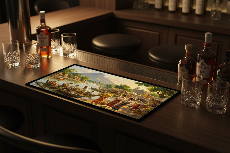 Riverside market scene bar runner mat
