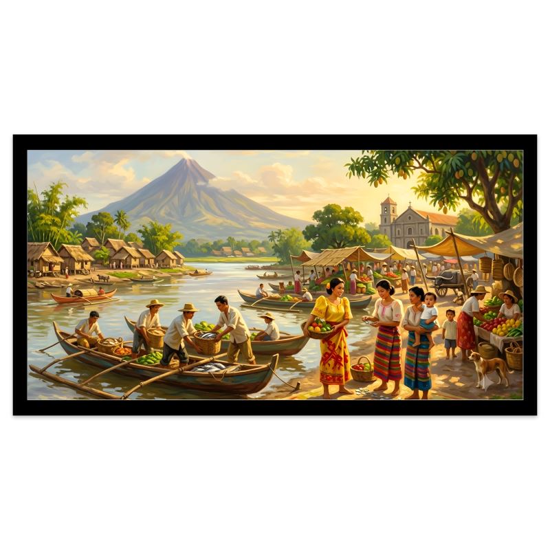 Riverside market scene bar runner mat