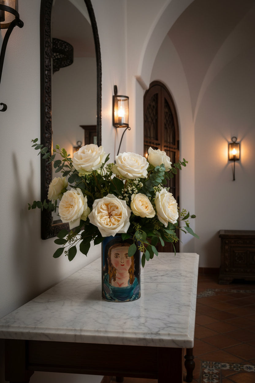 Botero-Inspired Mona Lisa Glass Vase