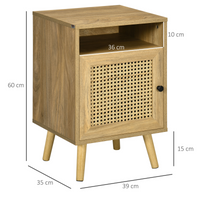 Nightstand, Rattan Bedside Table, Sofa Side Table w/ Cabinet, Shelf