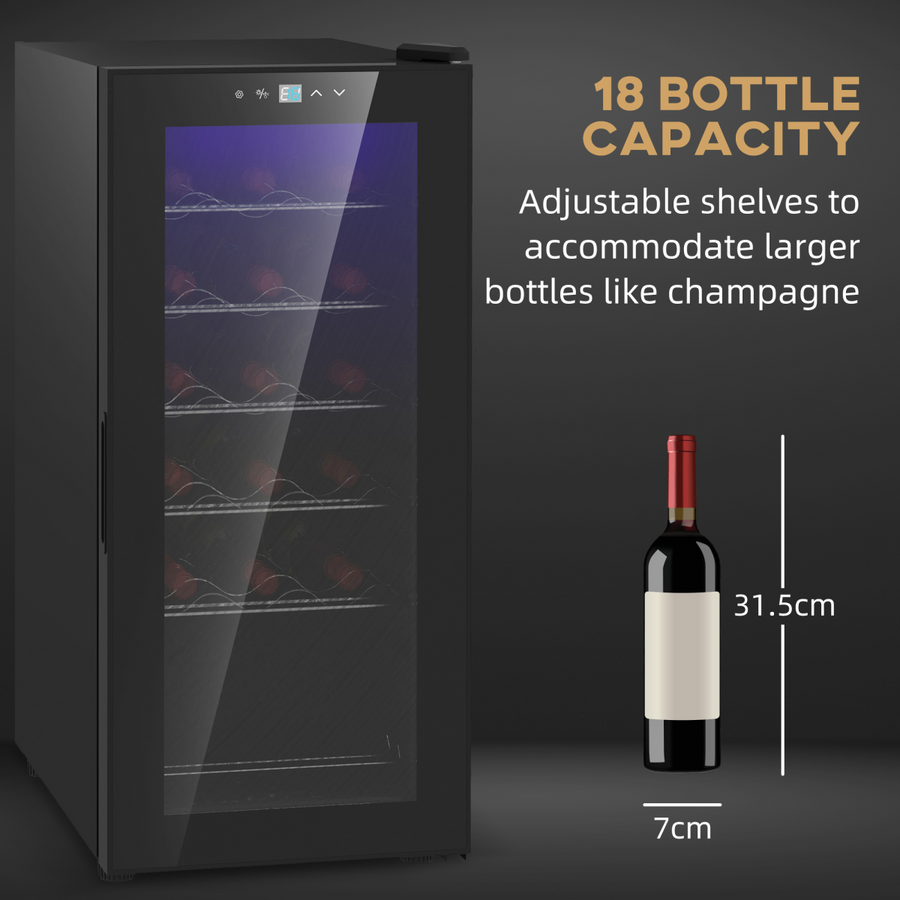 50L Undercounter Wine Cooler Fridge with LED Light Glass Door 18 Bottles