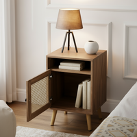 Nightstand, Rattan Bedside Table, Sofa Side Table w/ Cabinet, Shelf