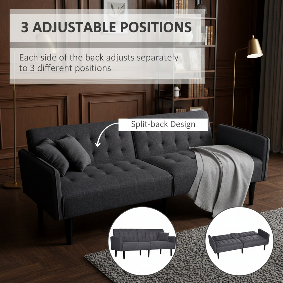Upholstered Sofa bed 3 Seater Home Theater Futon Recliner with Cupholders Grey