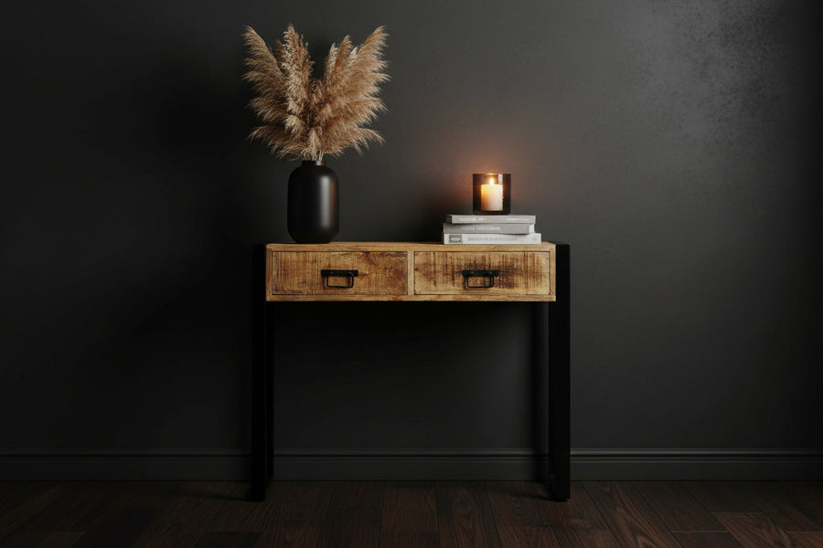 Mango wood console table with drawers