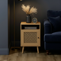 Nightstand, Rattan Bedside Table, Sofa Side Table w/ Cabinet, Shelf