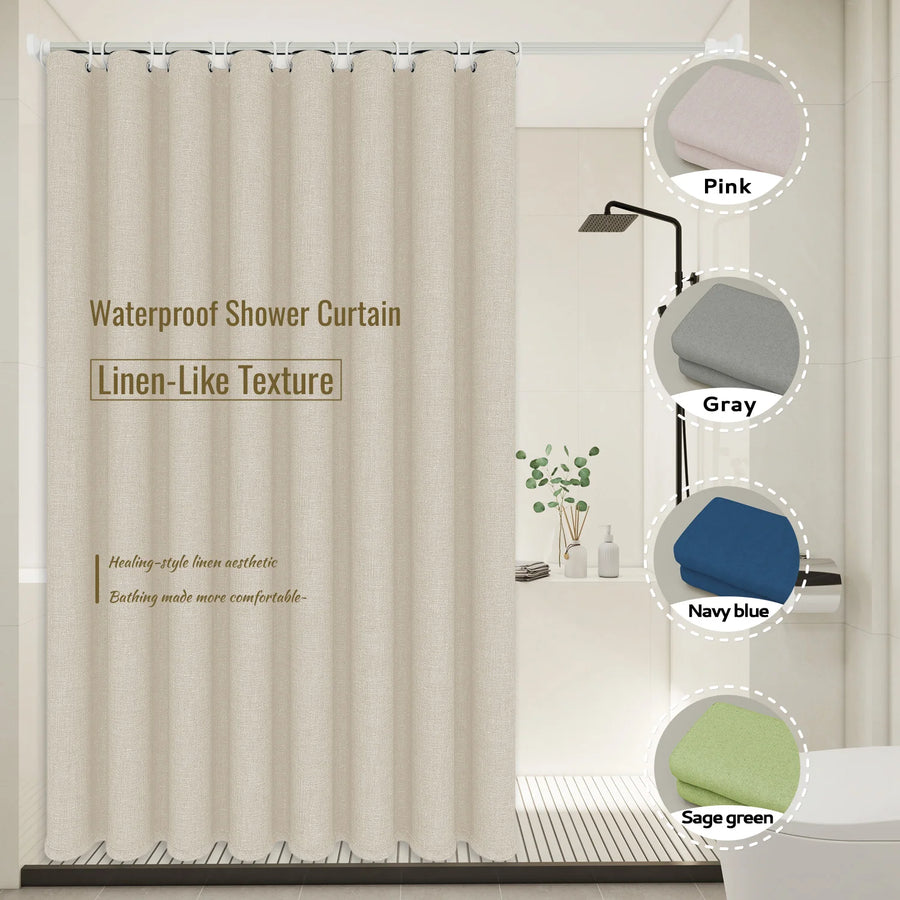 Minimalist Linen Texture Shower Curtain — Weighted Hem | Thick Polyester | 5 Colours | 5 Sizes