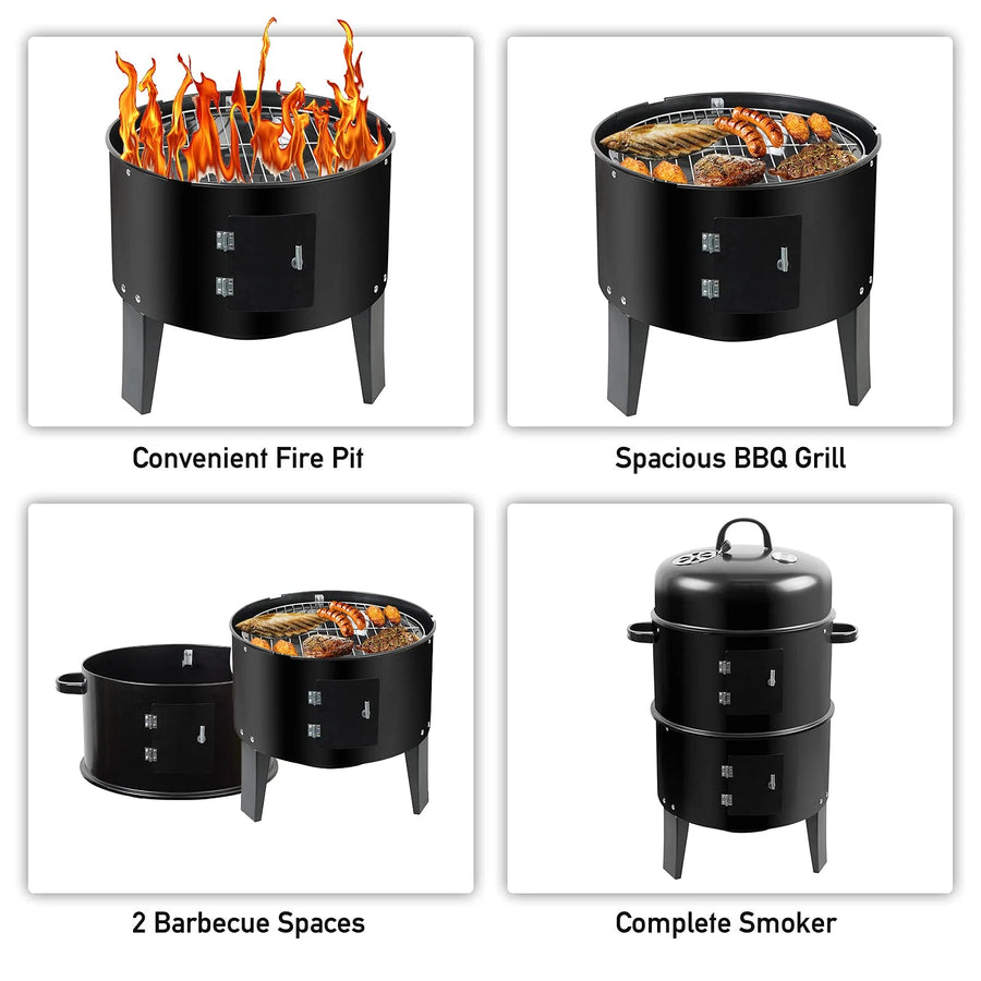 3-in-1 charcoal BBQ grill & fire pit