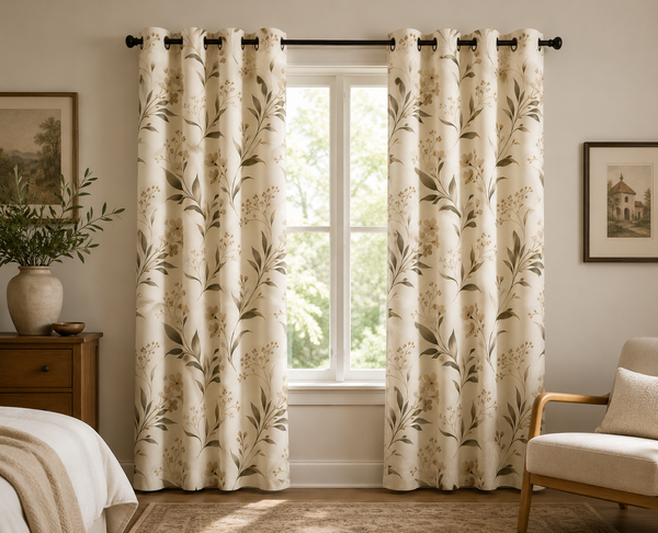 Trailing blossom pure linen curtains