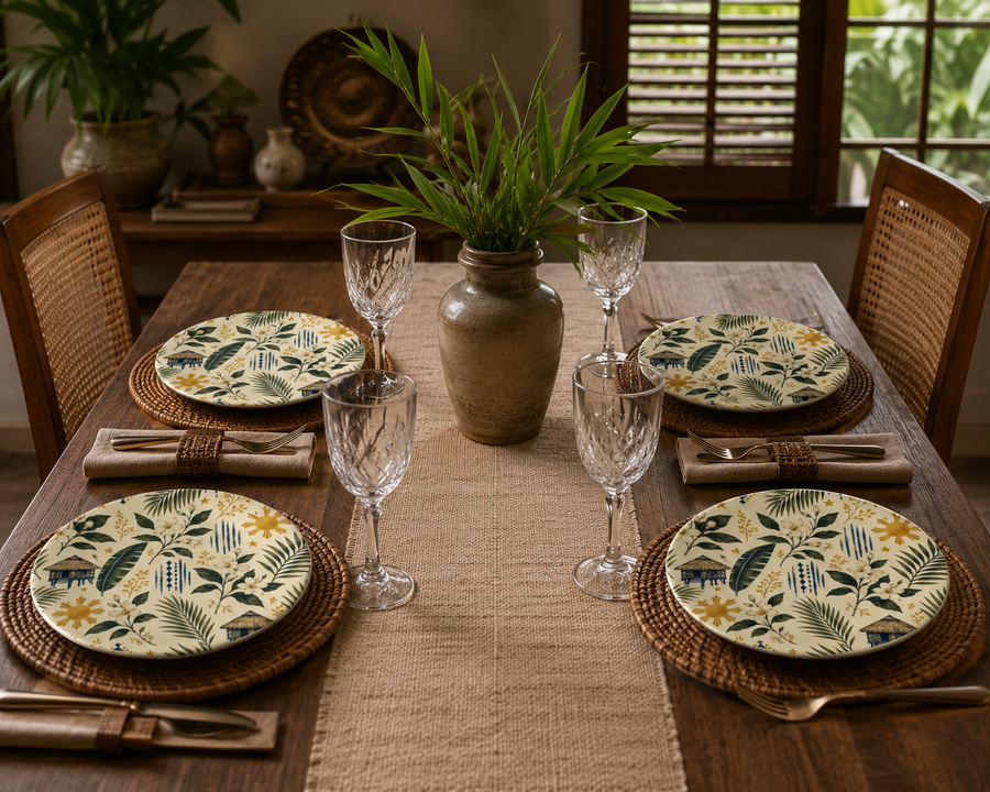 Tropical heritage china plates, set of 4 | Diameter 20.5 cm (8 inches)