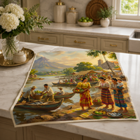Riverside market scene cotton fabric wrap