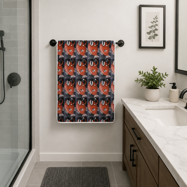 Folk-art bird bath towel