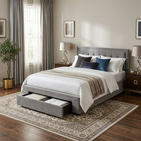 Double Bed Frame with Storage and Adjustable Velvet Headboard