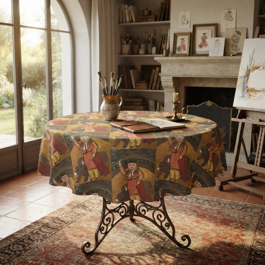 Matador with Bull | 140cm Linden Waterproof Round Tablecloth